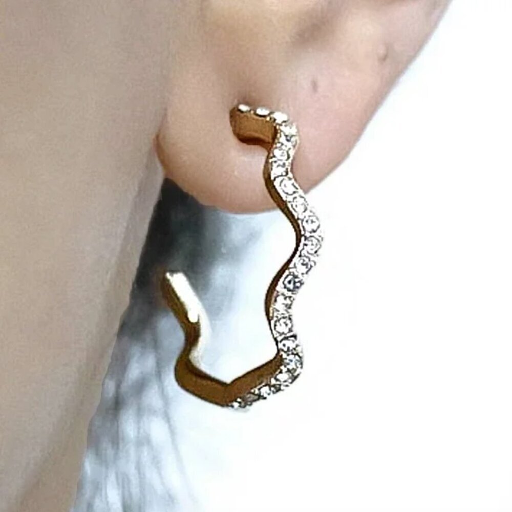 Baublebar Gold Zig Zag Small Hoop Earrings Nickel Free Rhinestone Hammered